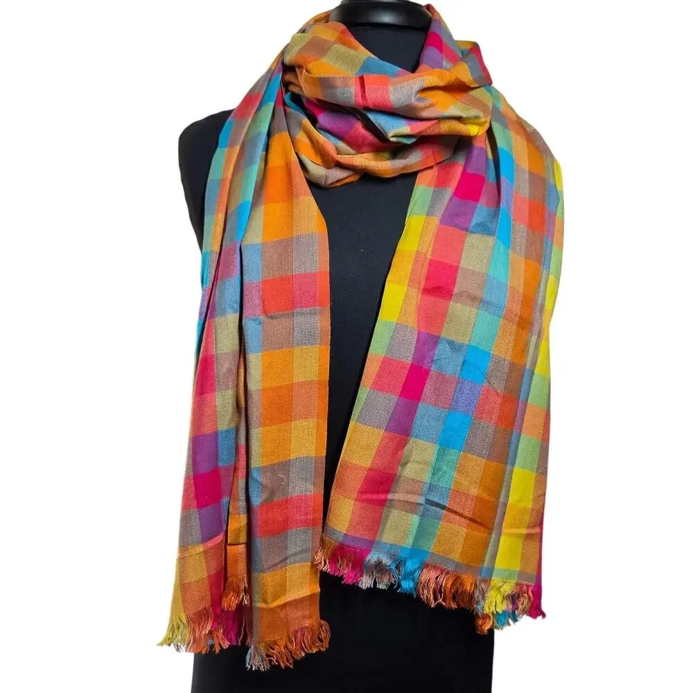 Multi Color Plaid Neck Scarf One Size